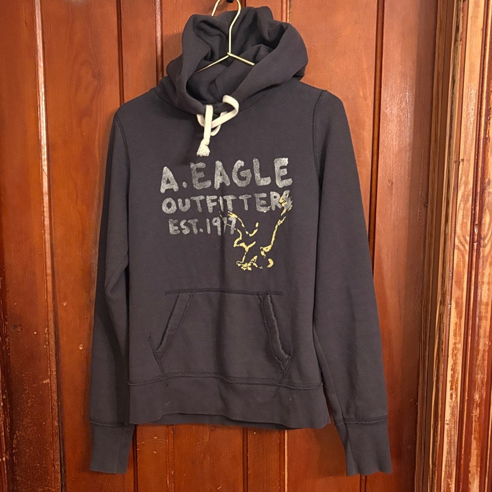 American Eagle Outfitters Charcoal Hoodie with Gold Accents